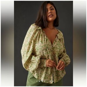 Anthropologie Peasant Blouse Floral Ruffle Billowy Size Small Women's